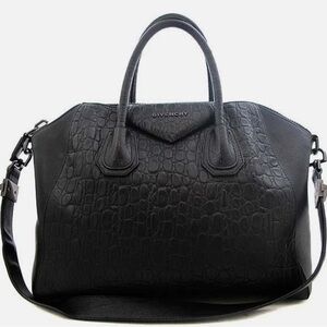 AUTH GIVENCHY ANTIGONA MEDIUM CROCODILE PATTERN BLACK - FOR REPAIR / PARTS